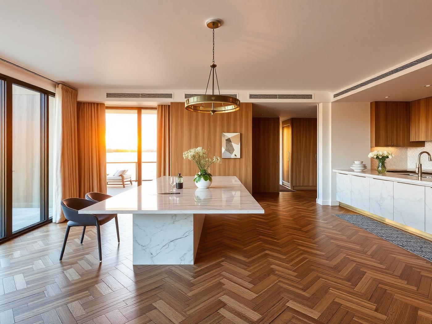 Herringbone European oak parquetry installation in a Sydney dining room